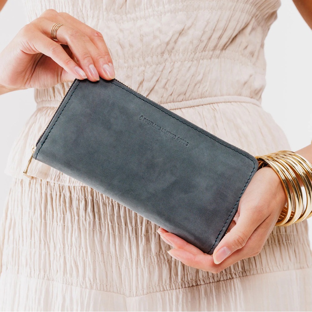 Portland Leather Large Accordion Zip Wallet STORM!